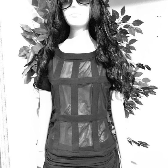 Women sheer Black Mesh Detail Top - Picture 3 of 10